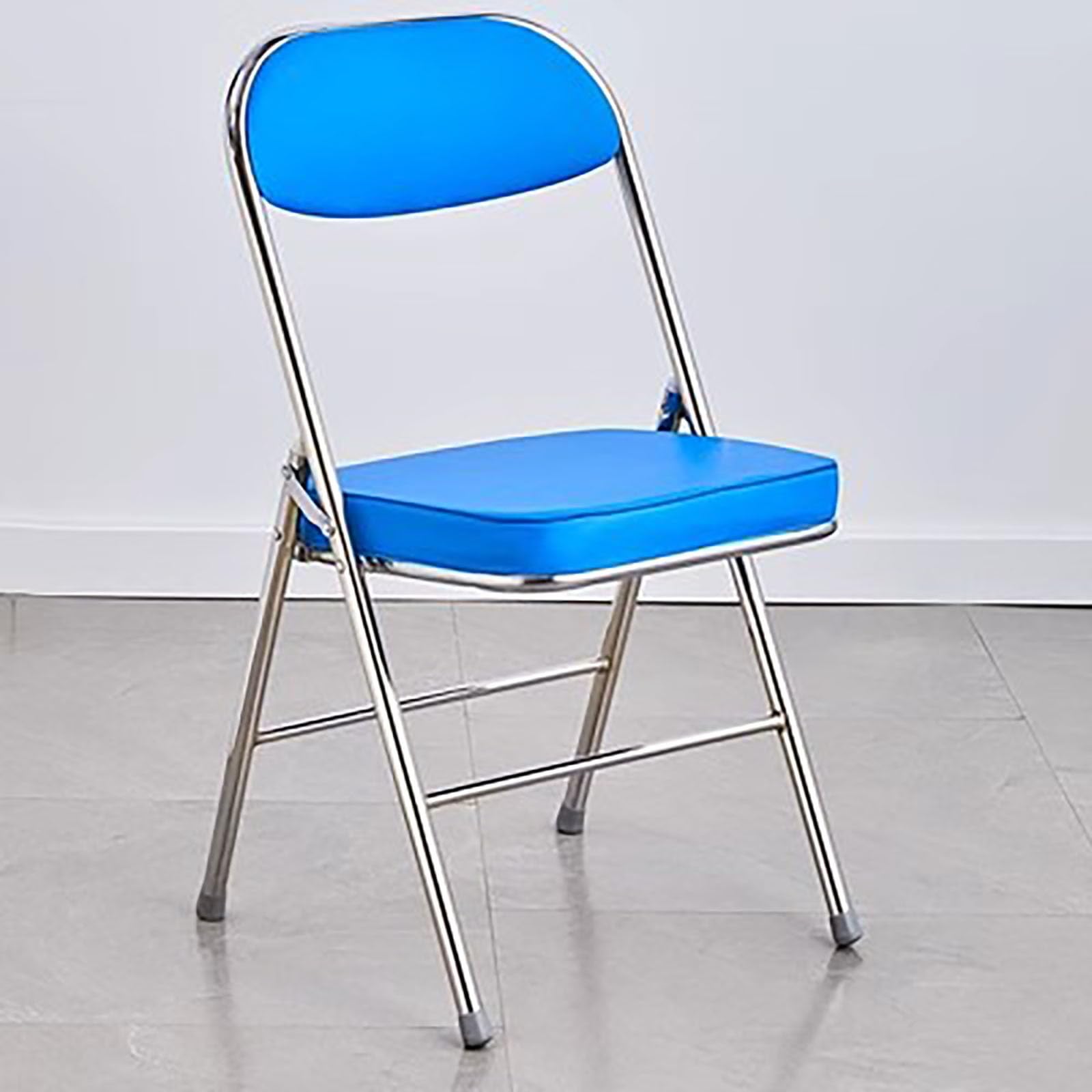 Sedie pieghevoli in metallo con schienale imbottito portatile e leggero, ideale per eventi interni ed esterni, in poliuretano, colore blu