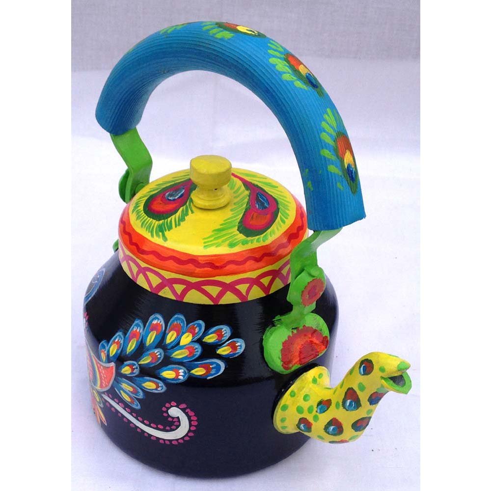 iHandikart Hand Painted Designer Aluminium Kettle for Tea/Coffee, Home Décor& Gift Purpose. Capacity 1 L, Size 8.5"x5.5"x8.5"(IHK5033) 1