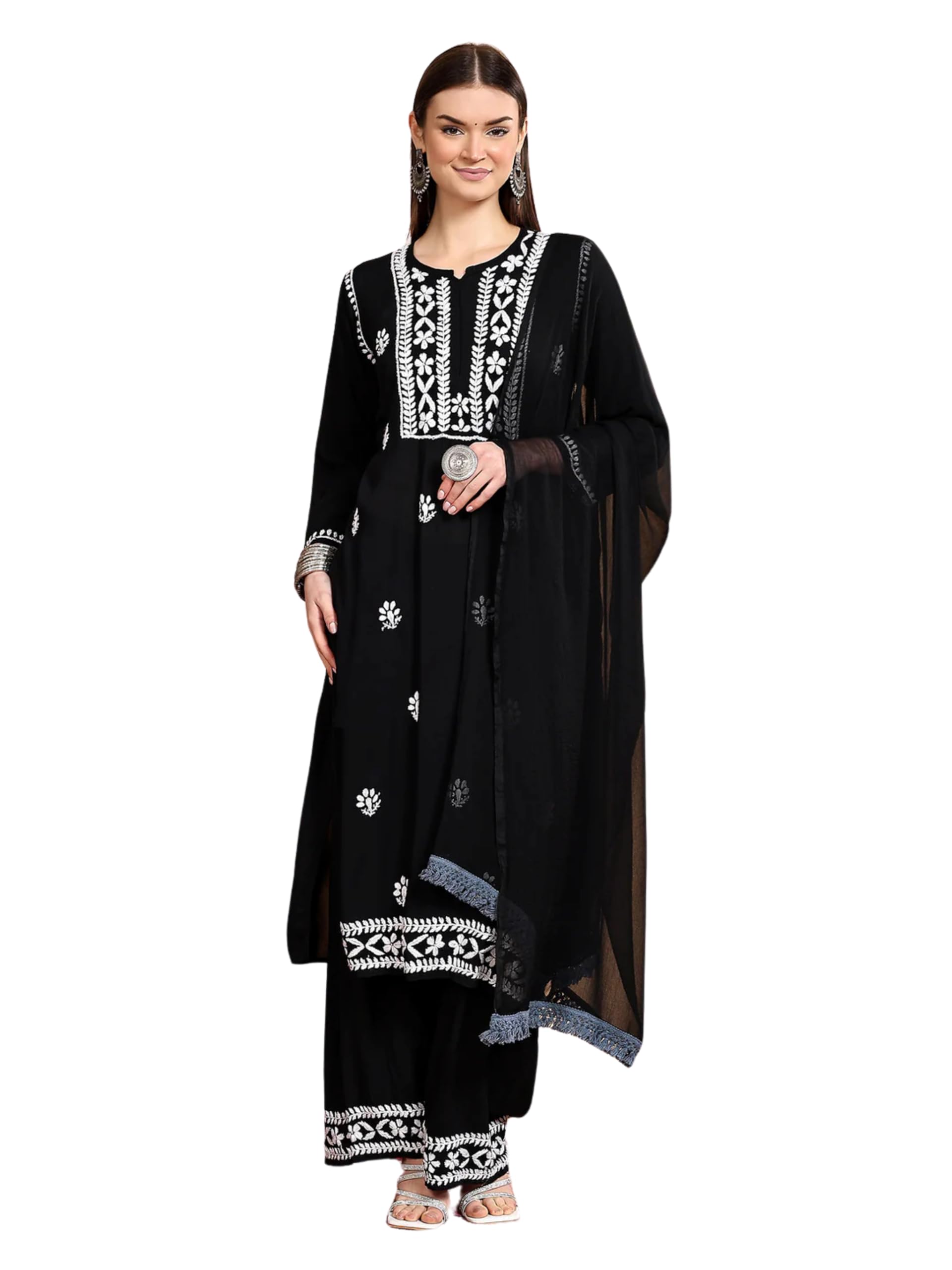 Women's Hand Embroidered Lucknowi Chikankari Premium Modal Co-ord Set-image-30