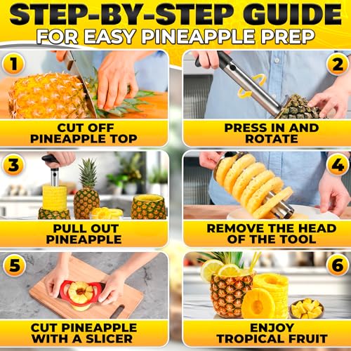 Image of Pineapple Corer and Slicer Tool - Stainless Steel Pineapple Peeler Tool with Reinforced Thick Blade for Effortless Slicing - Core Remover and Cutter for Diced Fresh Rings, Black Handle, Easy to Clean