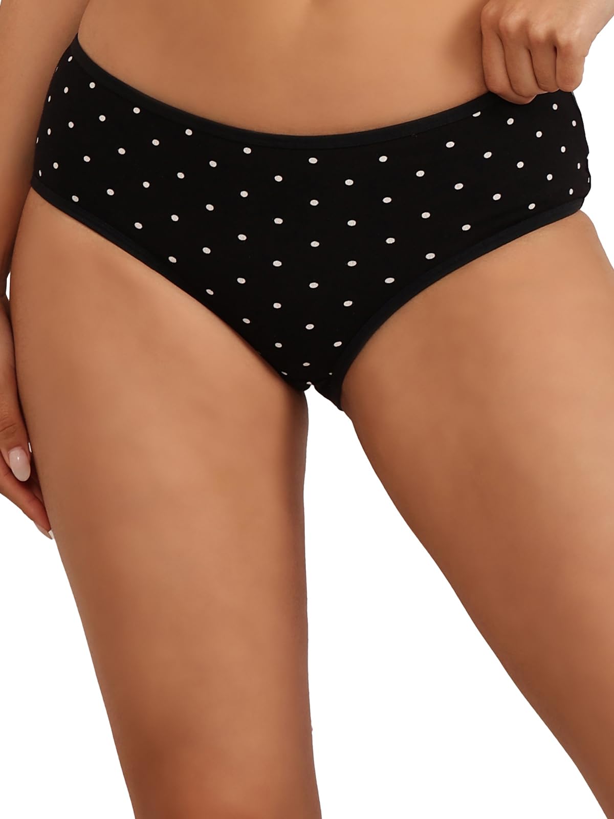 clovia Women's Cotton Mid Waist Polka Print Hipster Panty in Black-picture-51
