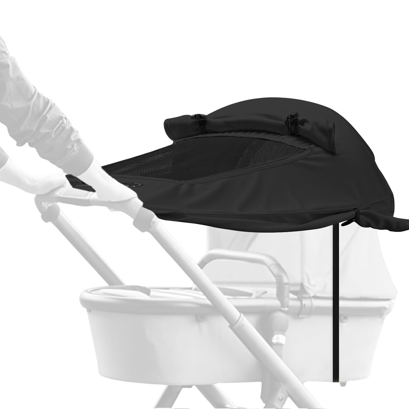 WD&CD Kinderwagen Sonnensegel, Premium Sonnensegel für Kinderwagen mit UV Schutz 50 +, mit Sichtfenster und extra breite Schattenflügel, schwarz