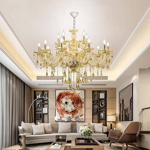 Miniatura 31 de Moderno y elegante candelabro de cristal K9, 8 luces, colgante de techo de cristal coñac, lámpara estilo vela con base E12 para sala de estar