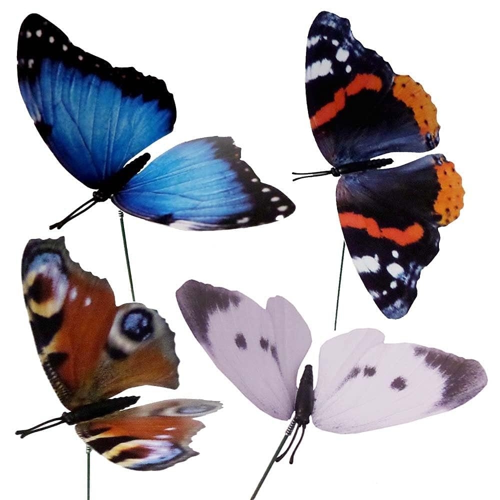 PEBBLE HUG Green Jem Garden Pack Of 4 Butterflies On Sticks - For Adding To Plant Pots, Bookshelves, Suitable For Indoor Or Outdoor, Garden Patio Butterfly Decor, Easy To Use
