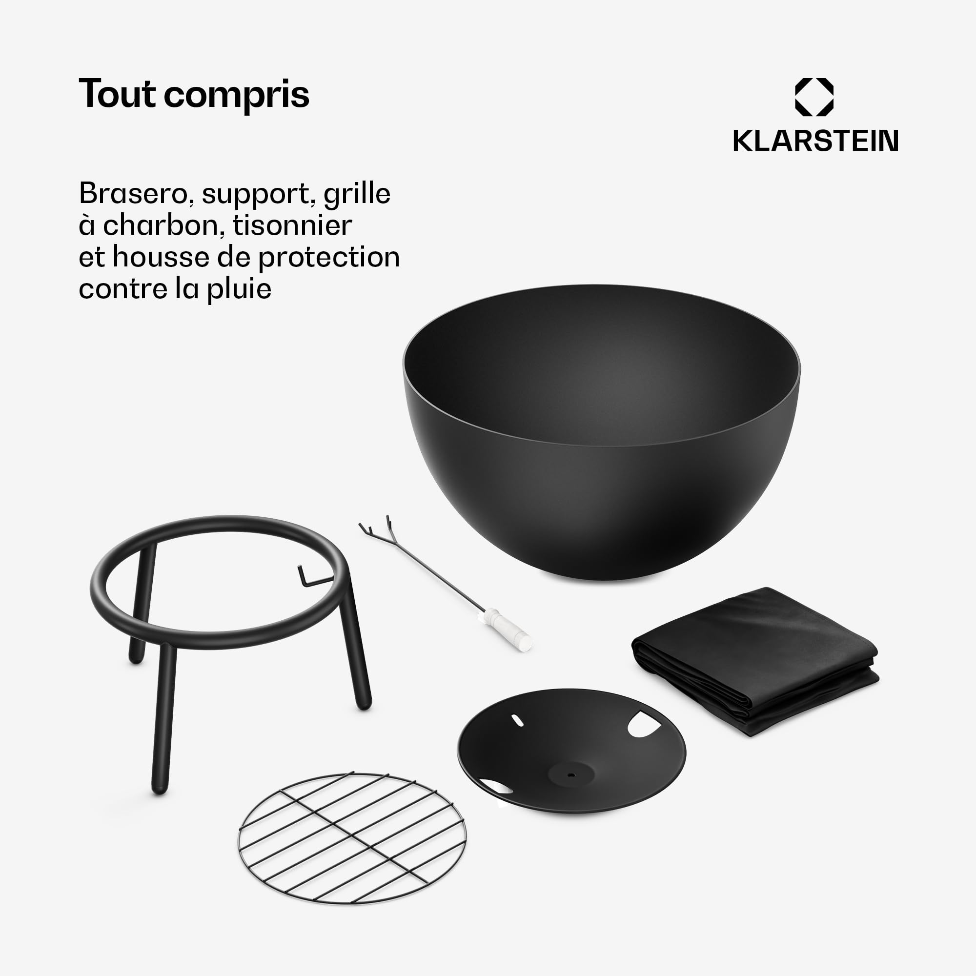Blumfeldt Fireball 66 cm Brasero Acier 2-en-1 inclinable 3 mm épaisseur Base Stable Grille Cendres tisonnier Housse Protection Pluie