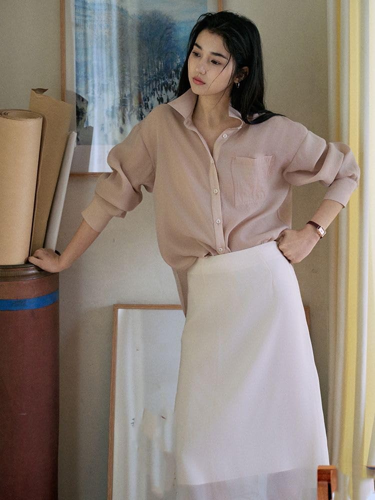 MAFSMJP Womens Boutton Down Shirt Thin Long Sleeve Summer French Casual Shirt for Lady