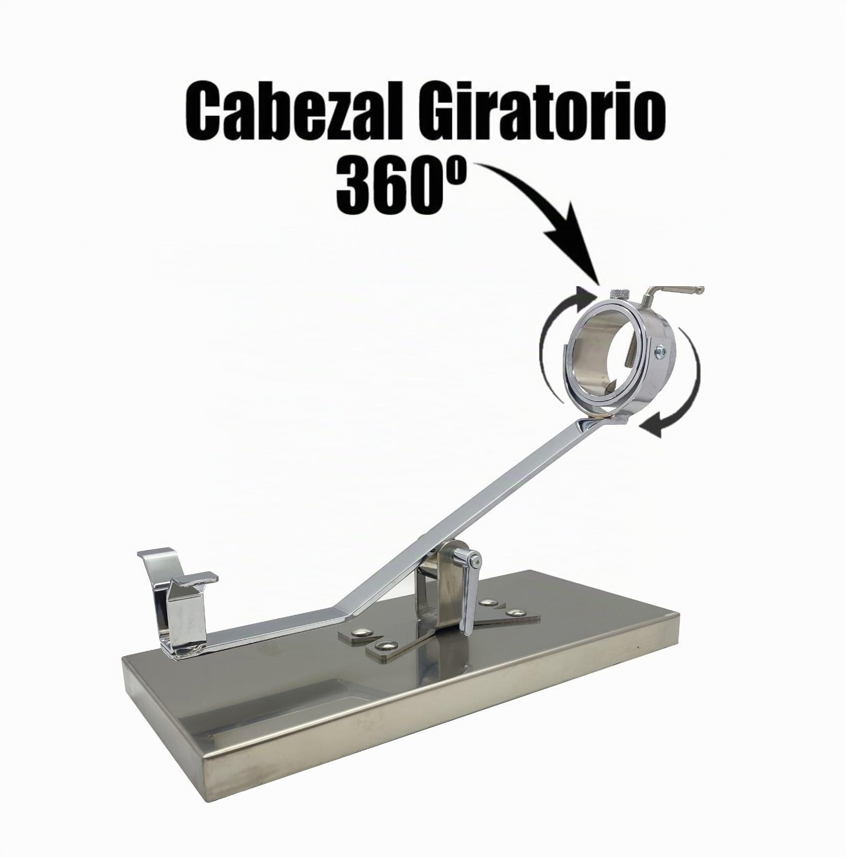 LepantoHouse Soporte Jamonero Future Basculante Giratorio Base Inoxidable para Jamones y Paletillas + Cuchillo Arcos Niza + CHAIRA + Cubre Jamon + Pinza (Inoxidable)