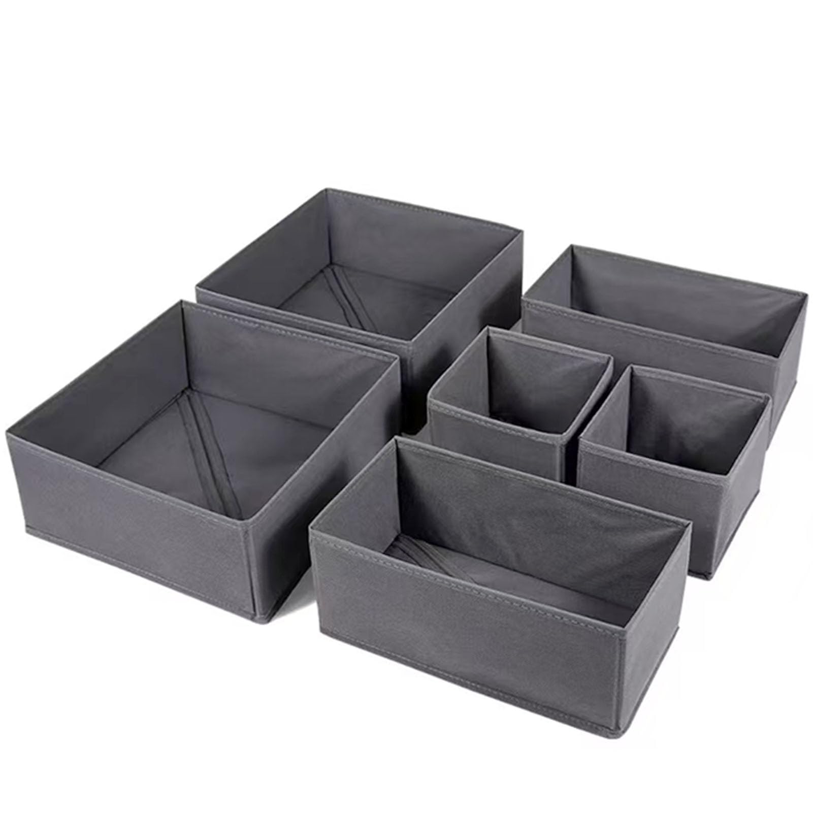 HongChelle 6 Pack Drawer Organiser, Dresser Drawer Dividers, Foldable Storage Box, Underwear Wardrobe Storage Organiser for clothes, Socks, Ties, Bras, Cosmetics, Shirt(Grey)