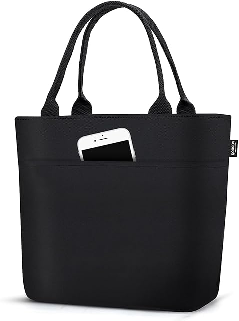 Aosbos Lunch Bag Black Handbag Food Tote Cooler Bag Portable Organizer Zipper Insulated Bag for Women Girls