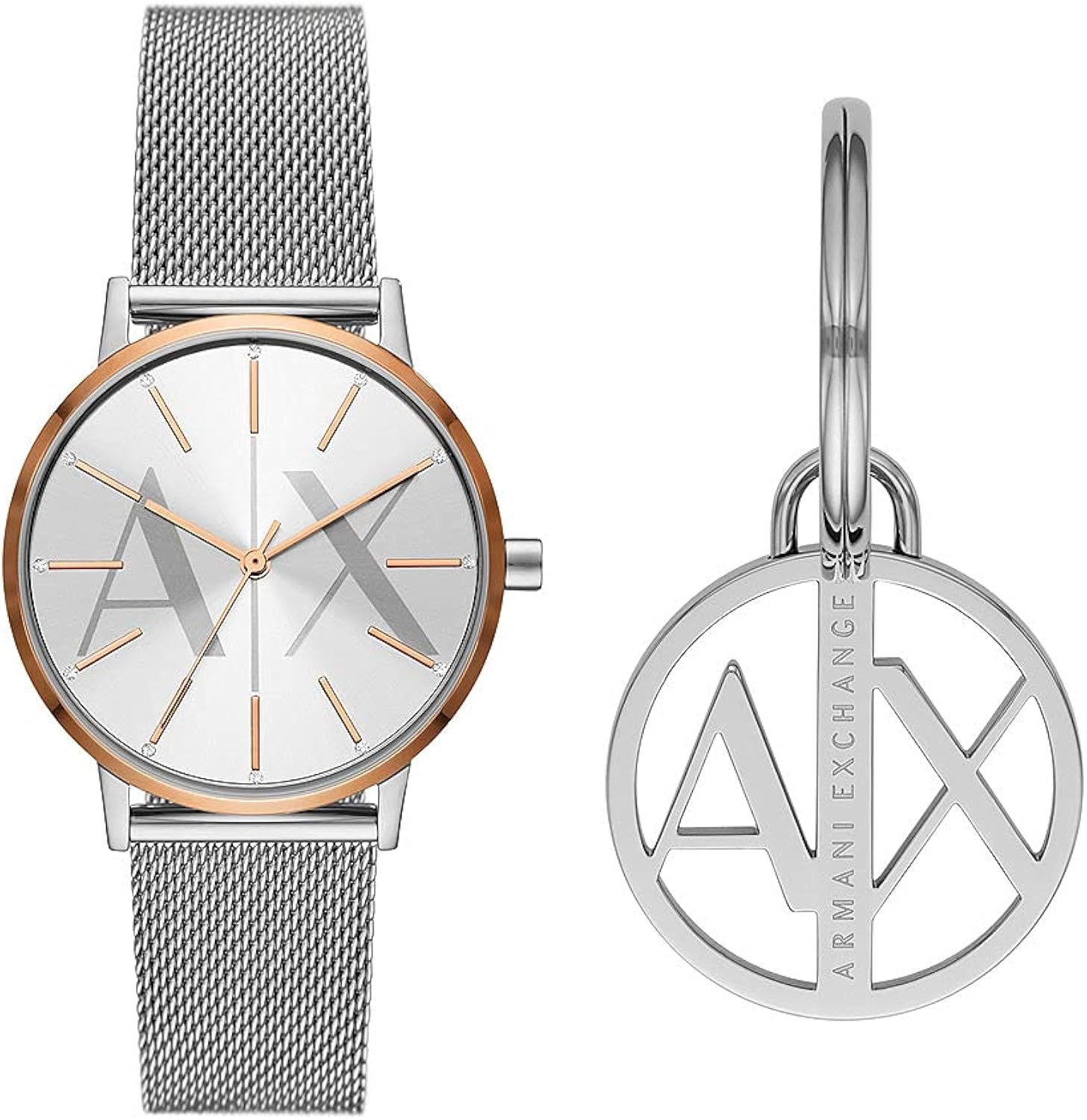 Orologio da donna, movimento a tre lancette, cassa in acciaio inossidabile argentato da 36 mm e bracciale in acciaio inossidabile, AX7130SET Orologio da donna, movimento a tre lancette, cassa in acciaio inossidabile argentato da 36 mm e bracciale in acciaio inossidabile, AX7130SET