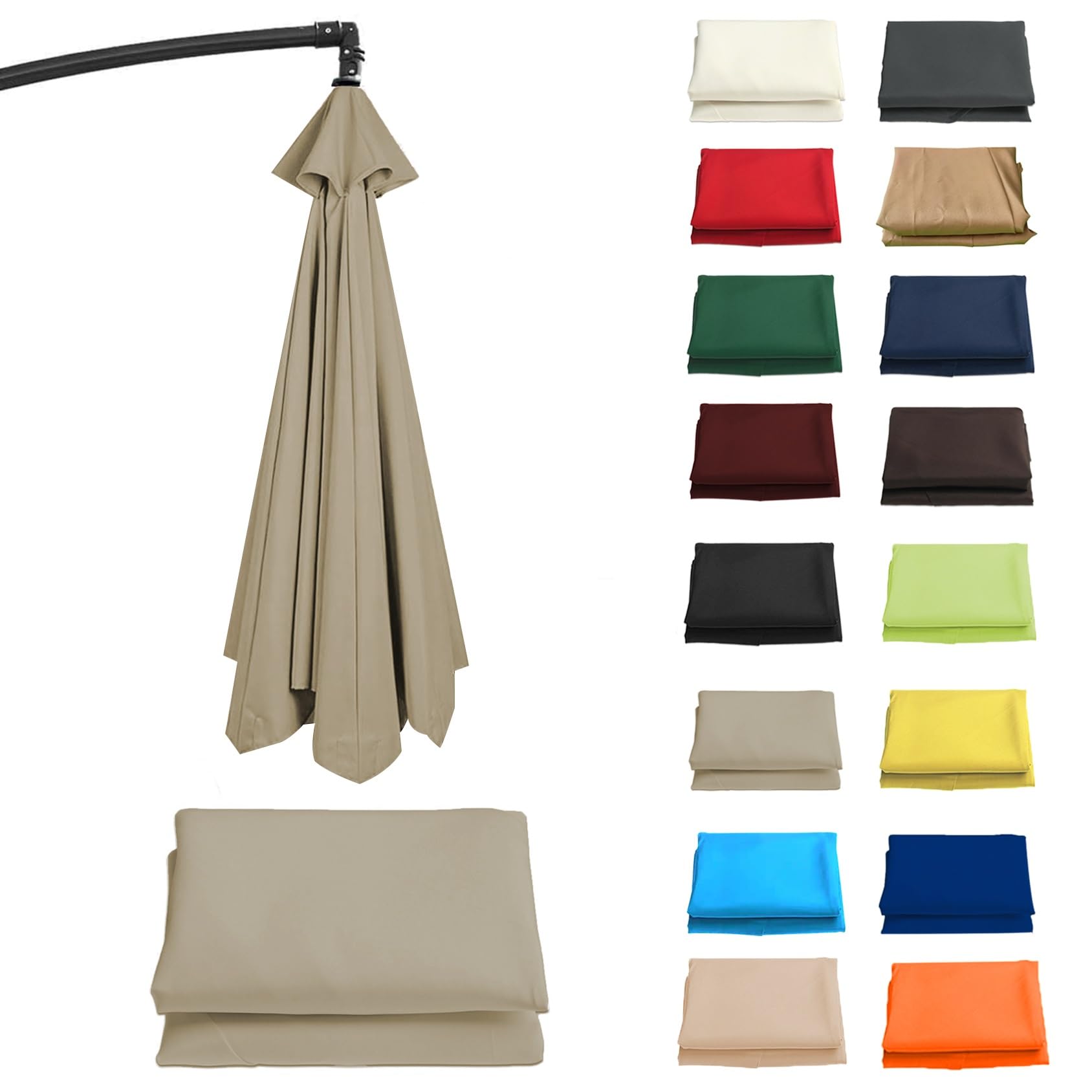 Auvent De Rechange Rond De 200-350cm pour Parasol (6/8 Baleines) Toile De Parasol Deporté, Imperméable, Housse De Rechange pour Plage/Piscine/Jardin Parasol(Top Color,8 Ribs: 350CM/11.5FT)