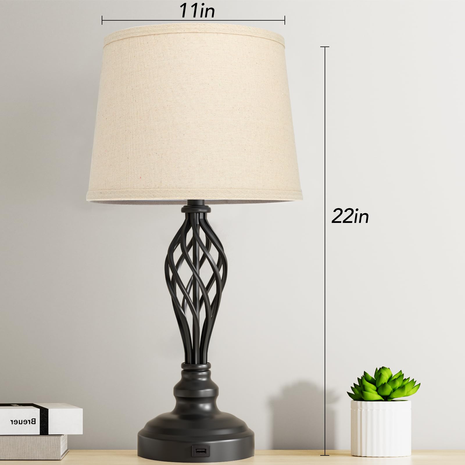 PARTPHONER Touch Table Lamps for Bedroom Set of 2, Bedside Nightstand Lamps with USB Port and Power Outlet, 3 Way Dimmable White Lamp for Living Room Nursery Room, Daylight White Bulbs Included: Beige