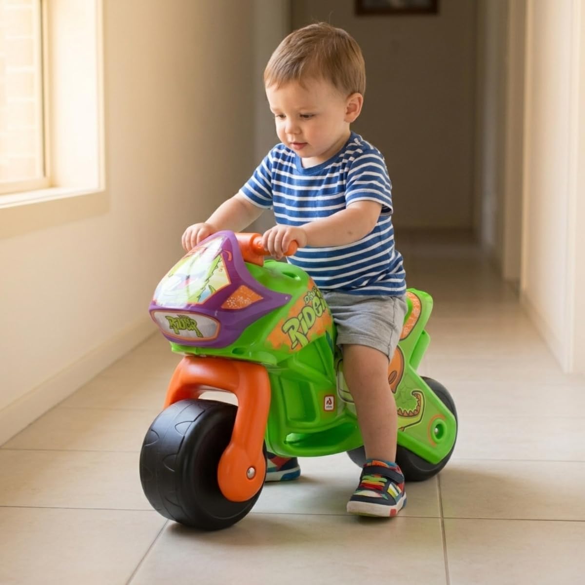 INJUSA Laufrad Motorrad für Kinder ab 18 Monaten, Dino Rutschfahrzeug mit Breiten Rädern, ergonomischem Sitz und Tragegriff, Indoor & Outdoor