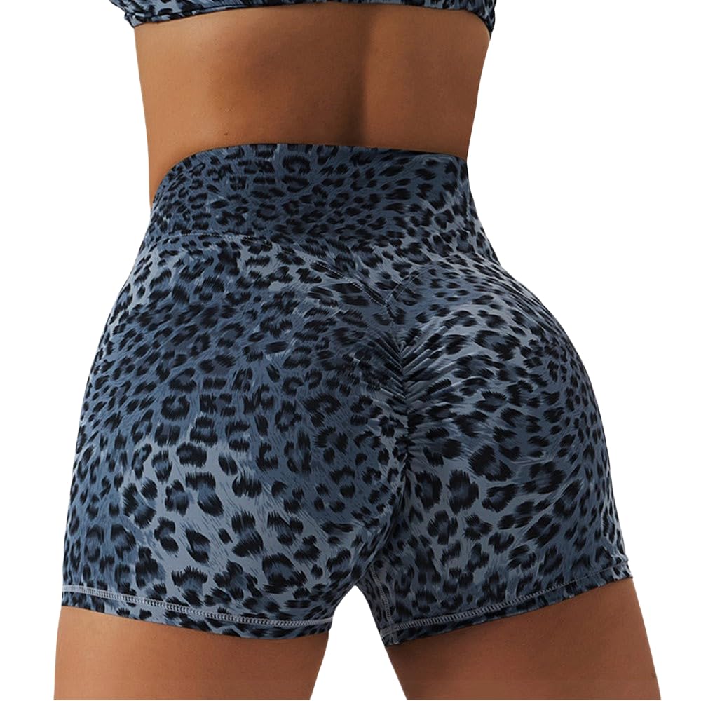 HESBITEUL Leopard Print Workout Shorts: High Waist Scrunch Butt Lifting Yoga Compression for Fitting Women
