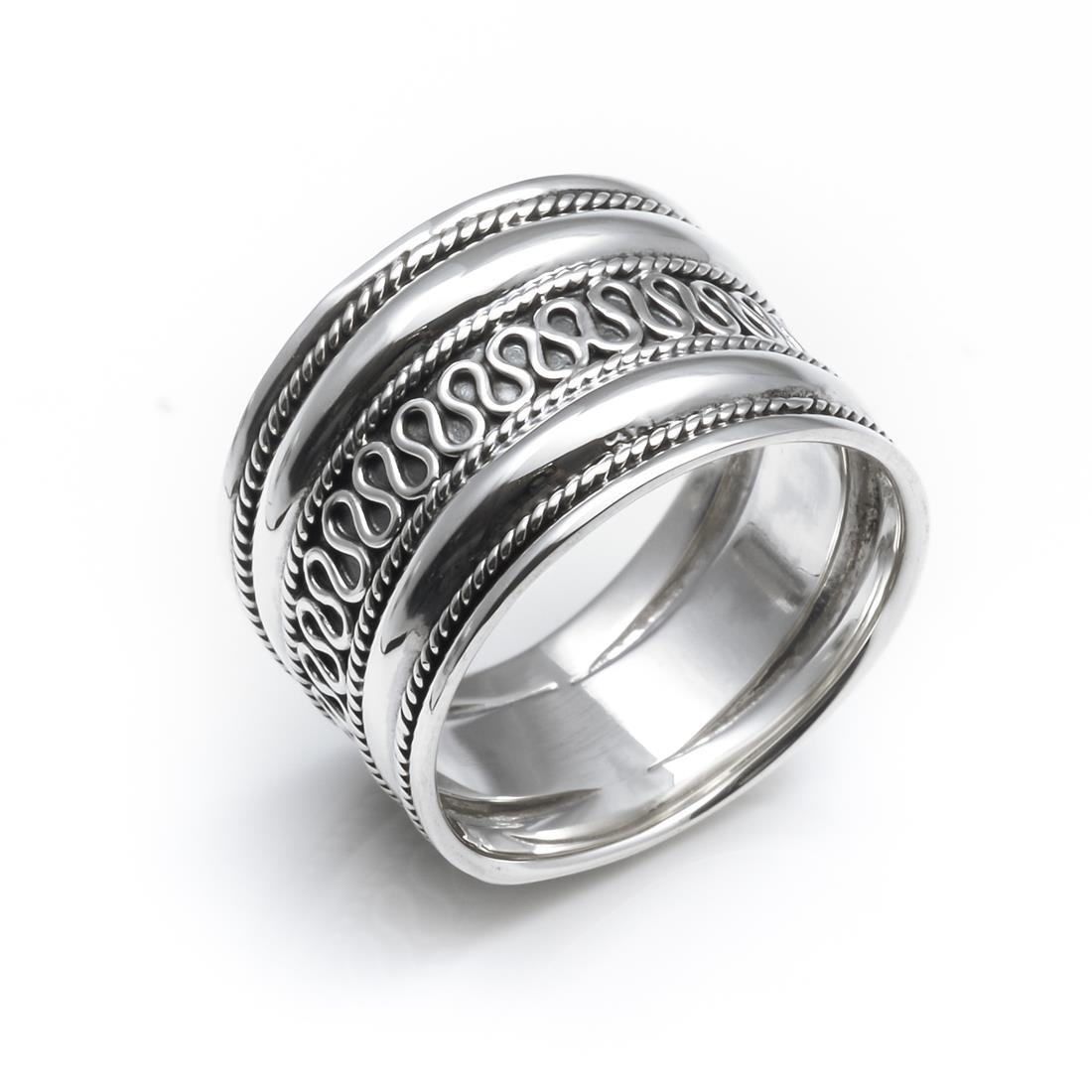Silverly Daumenringe für Damen | 15,3mm Breite Sterlingsilberringe im Seildesign | 925 Silber Klobiger Herrenring | Bali-Schmuck mit Schriftrollen | Bohemian I Love You Geschenke für Sie und Ihn
