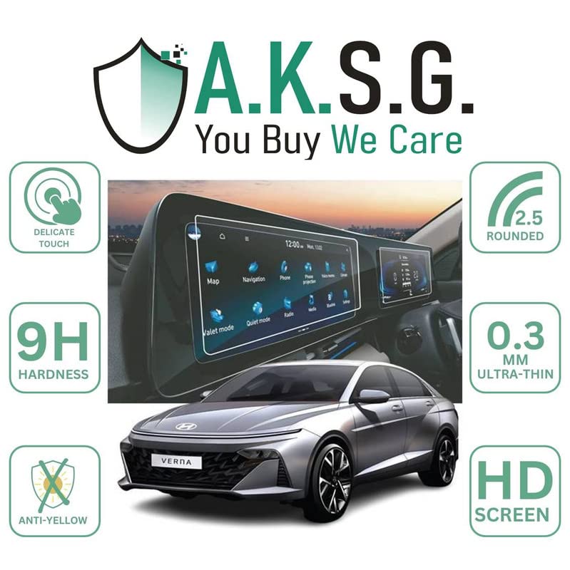 Image of A.K.S.G. Screen Protector Compatible With Hyundai Verna Facelift Cluster & Infotainment Combo 10.1 Inch [2023-Running] Infotainment Touch Screen system - Clear
