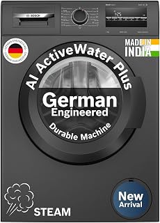 Bosch 7 kg 5 Star Front Load Fully-Automatic Washing Machine, AI ActiveWater, 15 Wash Programs, Removes 99.9% Germs with Steam, No Tangle or Wrinkle, SoftCare Paddle, Black, WAJ24209IN