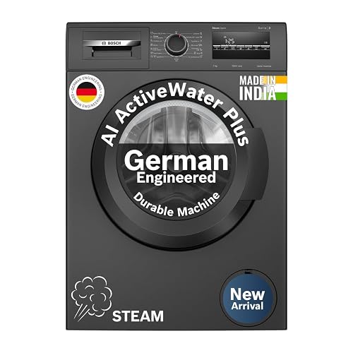 Bosch 7 kg 5 Star Front Load Fully-Automatic Washing Machine, AI ActiveWater, 15 Wash Programs, Removes 99.9% Germs with Steam, No Tangle or Wrinkle, SoftCare Paddle, Black, WAJ24209IN