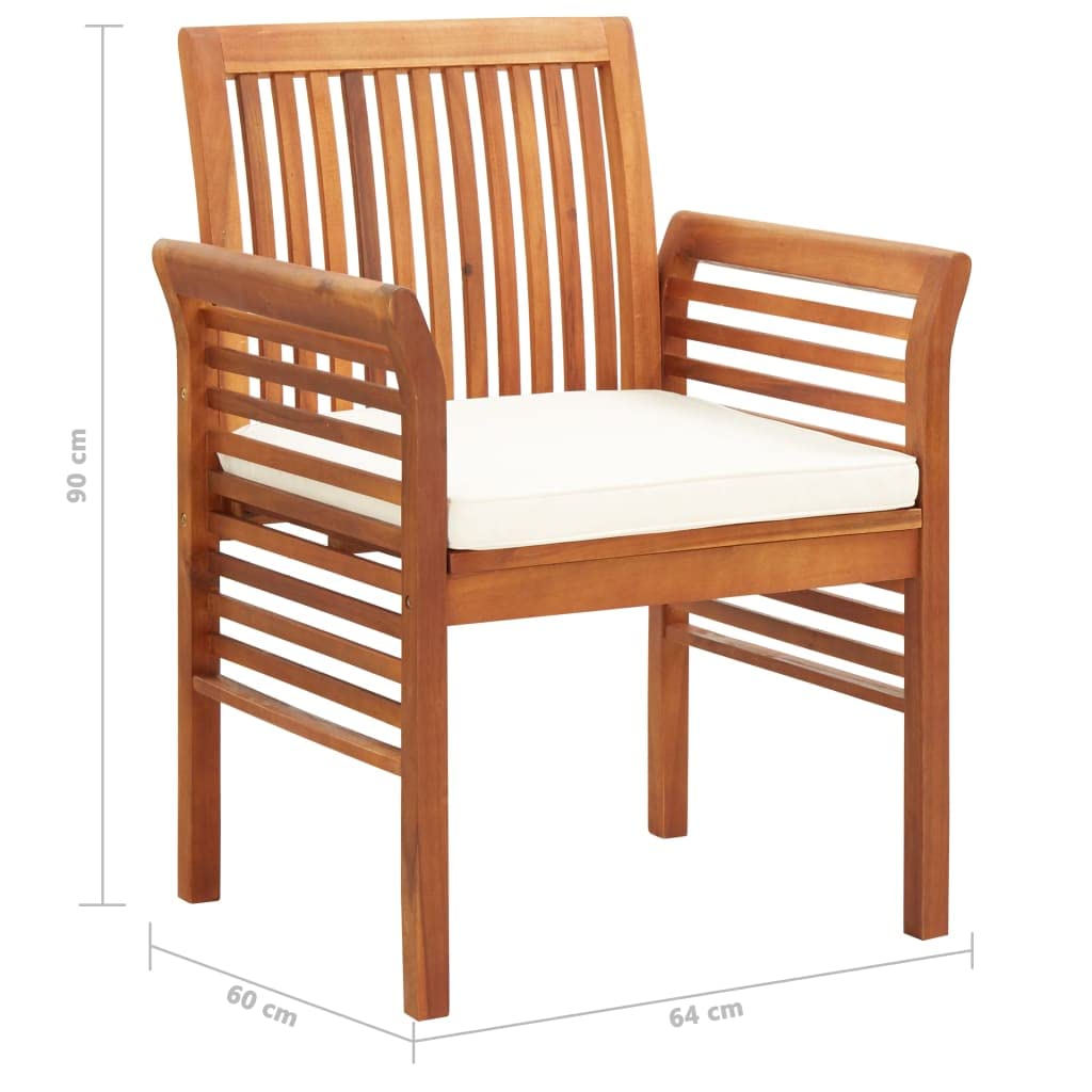 Juego de muebles de jardín (7 piezas, madera de acacia, 215 x 90 cm, con cojines de color crema, resistente a la intemperie, para terraza, balcón o jardín de invierno)