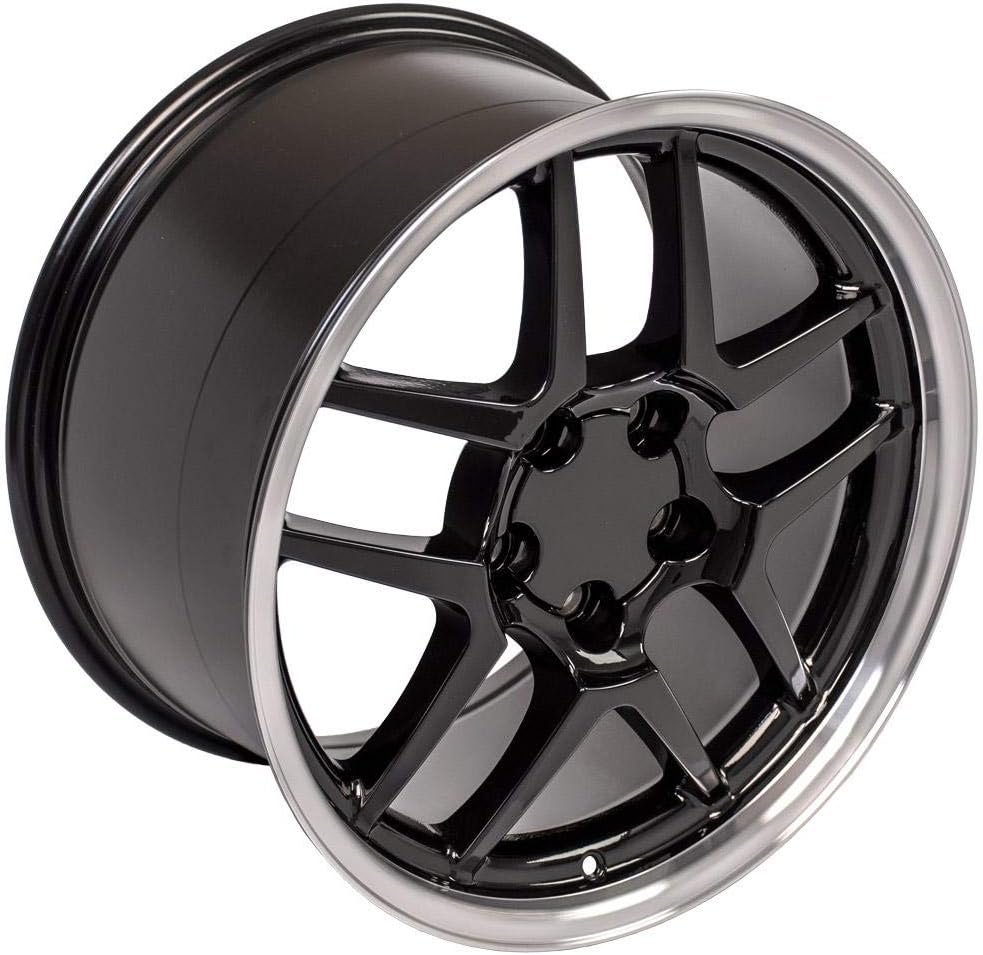 OE Wheels CV04 17 Inch Rims Fit Corvette C5 Z06 Style 5x120.65 17x9.5 / 18x10.5 Gloss Black Machined Lip - Hollander 5123 (Set of 4)