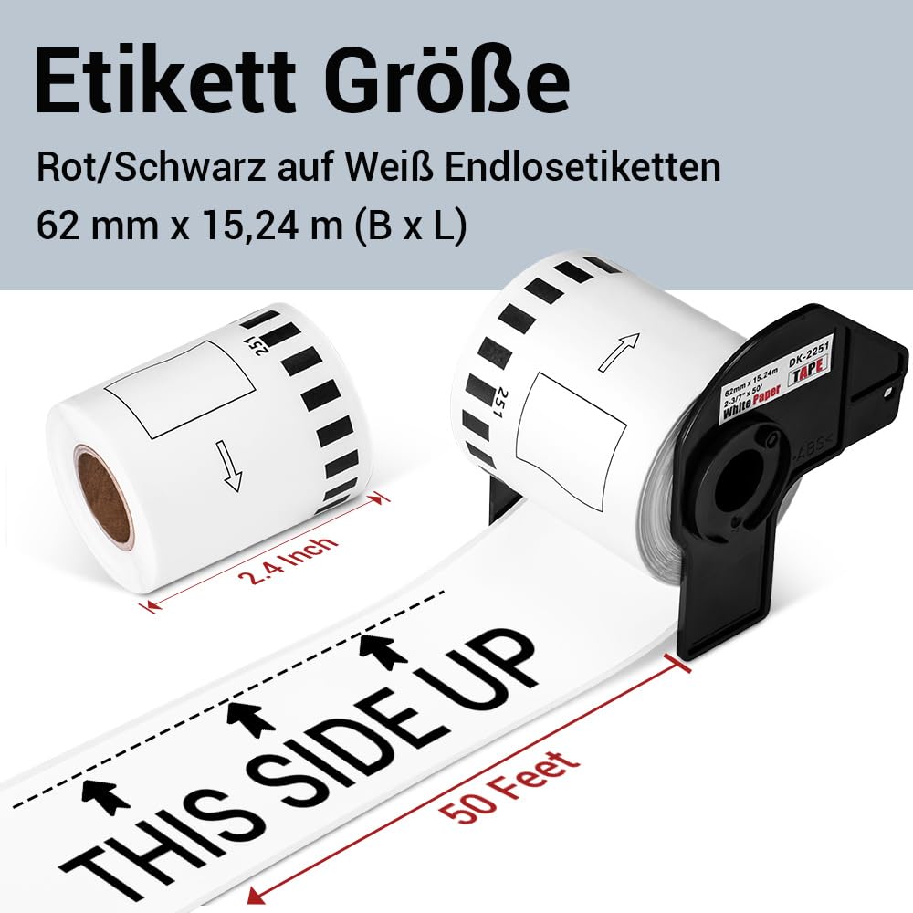 2 Rotoli Etichette Brother DK-22251 - 62mm X 15.24m, Rosso/Nero Su Bianco, Per QL-800/810N/820NWB - Foto 9