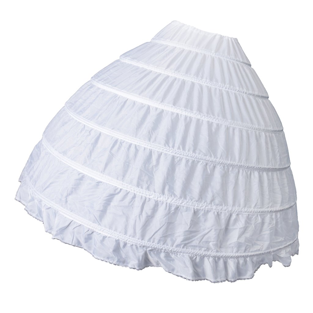 Popeye Unisex Polyester Vintage Long 6 Hoops Petticoat Extra Full Ball Gown Crinoline Skirt (White, Free Size)