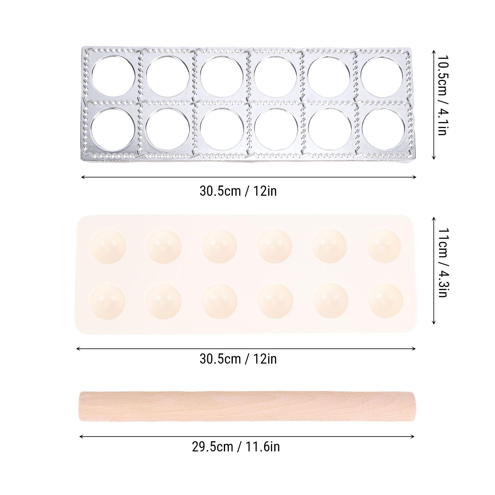 Ravioli-Pressformen-Set, 12 Löcher, Ravioli-Presse, 1 x Nudelschneider, Stempelhersteller, 1 x Nudelholz aus Holz, Nudelherstellungswerkzeuge, 1 x Fülllöffel, für Ravioli, Knödel,