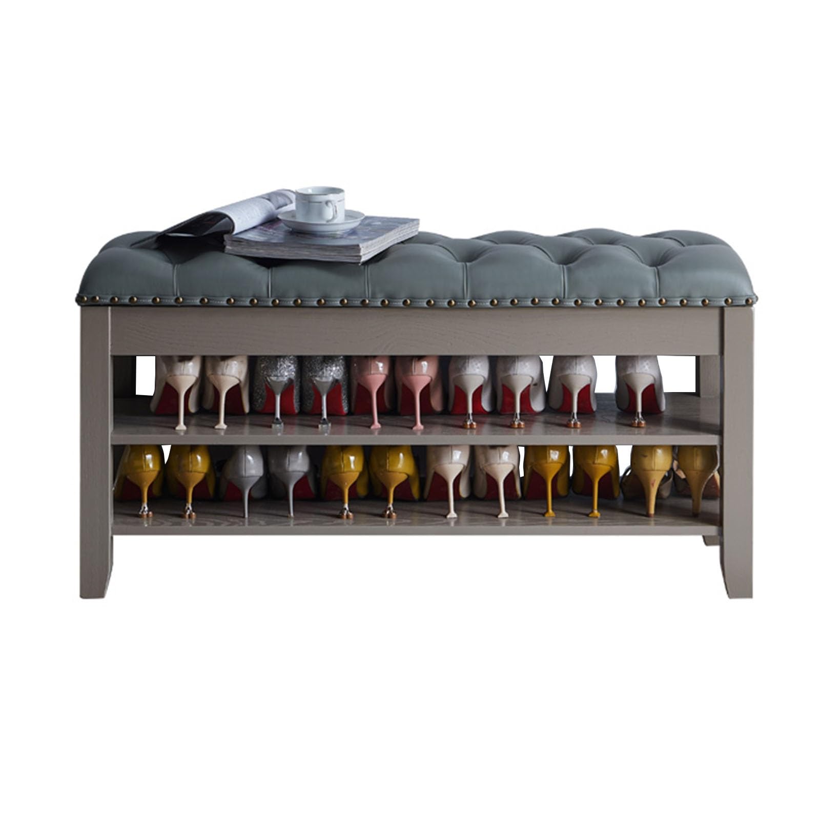 Wooden Shoe Changing Stool Home Entry Shoe Stool Soft Covered Stool Entrance Stool Integrated Gray Entrance Shoe Rack Length 50cm-100cm(70 * 30 * 48cm)