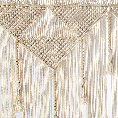 Tapisserie tissée boho macramé beige pour décoration murale suspendue - 8