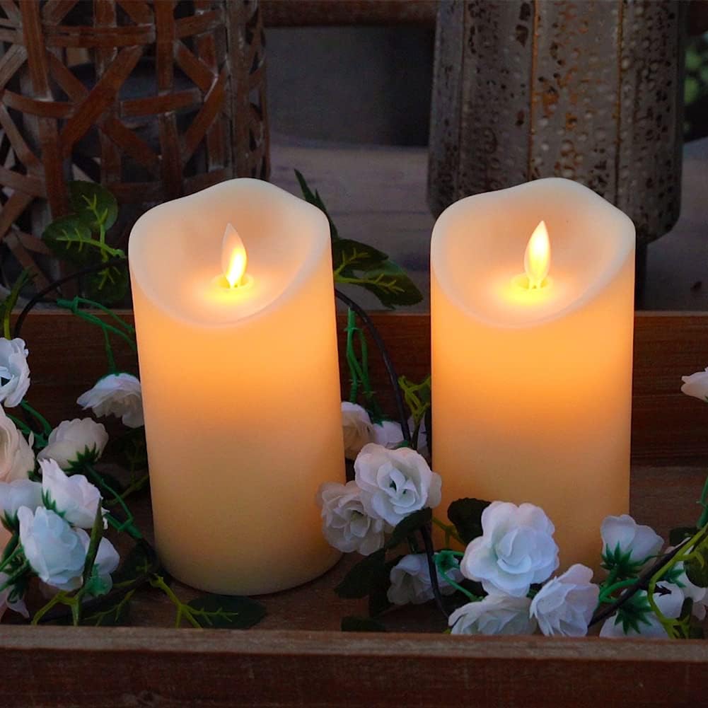 Homemory 6” x 3.25” Outdoor Waterproof Flameless Candles, Flickering Moving Flame LED Candles, Battery Operated Candles with Remote and Timers, Ivory Frosted Plastic, Set of 2 : Tools & Home Improvement