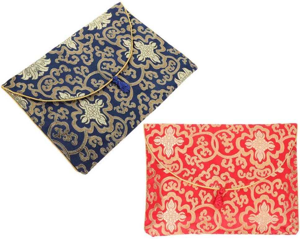 2pcs Chinese Style Scripture Storage Pouch Brocade Decorative Travel Office