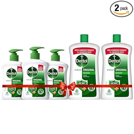 Dettol Liquid Handwash Dispenser Bottle Pump & Liquid Handwash Refill Bottle - Original Germ Protection Hand Wash, 900 ml (Pack of 2) | Antibacterial Formula | 10x Better Germ Protection