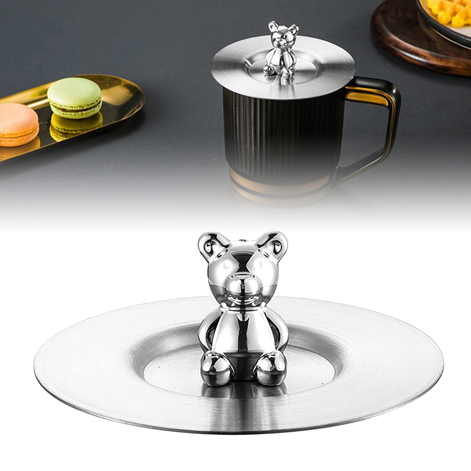 Drinking Cup Lid Cover,Stainless Steel Cup Cover Coffee Mug CoverRounded Edges Glossy Artistic Cup Lid for Mug Glass Cup (Silver) - Image 4