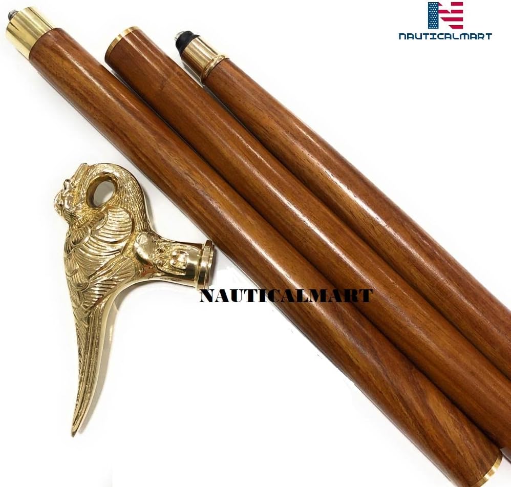 Brass Swan Walking Stick Brown Beechwood Shaft | Agatha Christie's Poirot Cane | Vintage Gift
