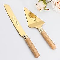 Vista 11 de Juego de corte de pasteles personalizado para bodas, cuchillos de pastel y servidor, grabado gratis, cortador de pastel de postre de madera