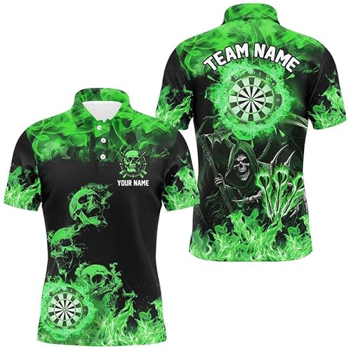 Outfitsuche Fire Flame Darts Board Skull Dart Shirt for Men & Women | Scary Skeleton Jersey in Green Performance Unisex Quick-Drying Shirt T2904