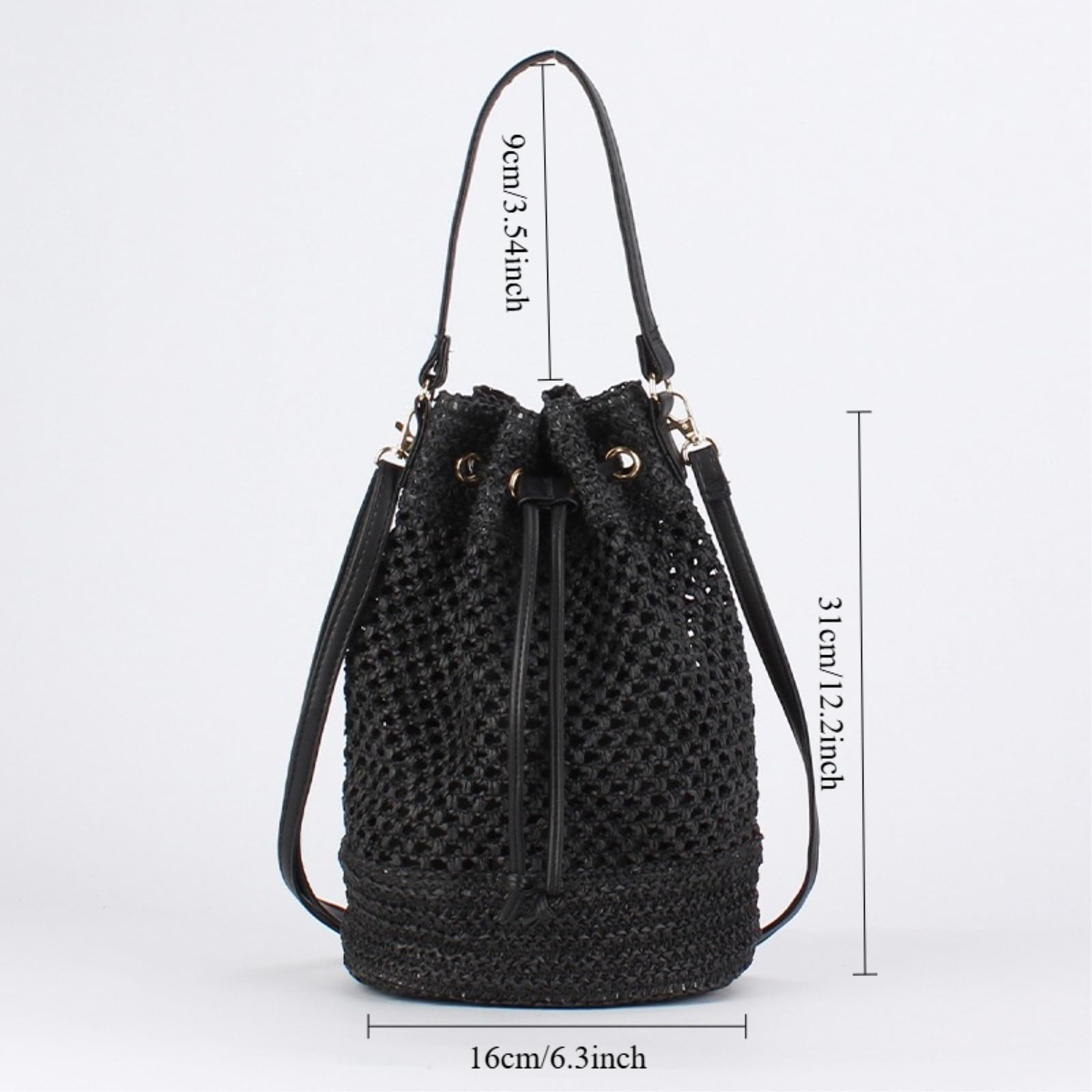 Borsa Donna da Spiaggia di Paglia Tessuta Borse A Spalla Crossbody Top Maniglia Sacchetto per L'Estate-c
