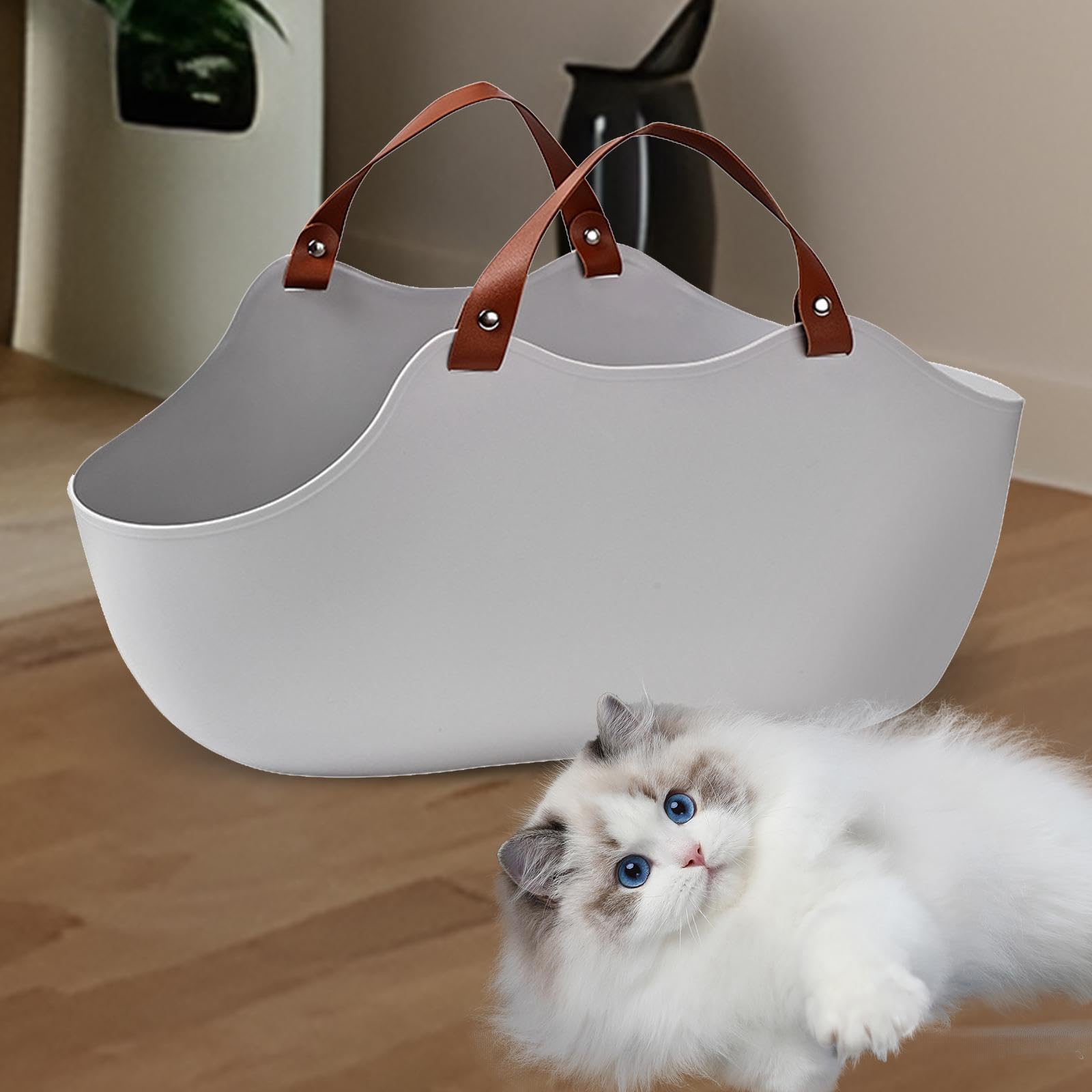 Milageto Caja de Arena para Gatos Recipiente Sanitario Abierto con Bordes Bandeja con Marco Material PE Fácil Transporte Y Limpieza Ad, Gris