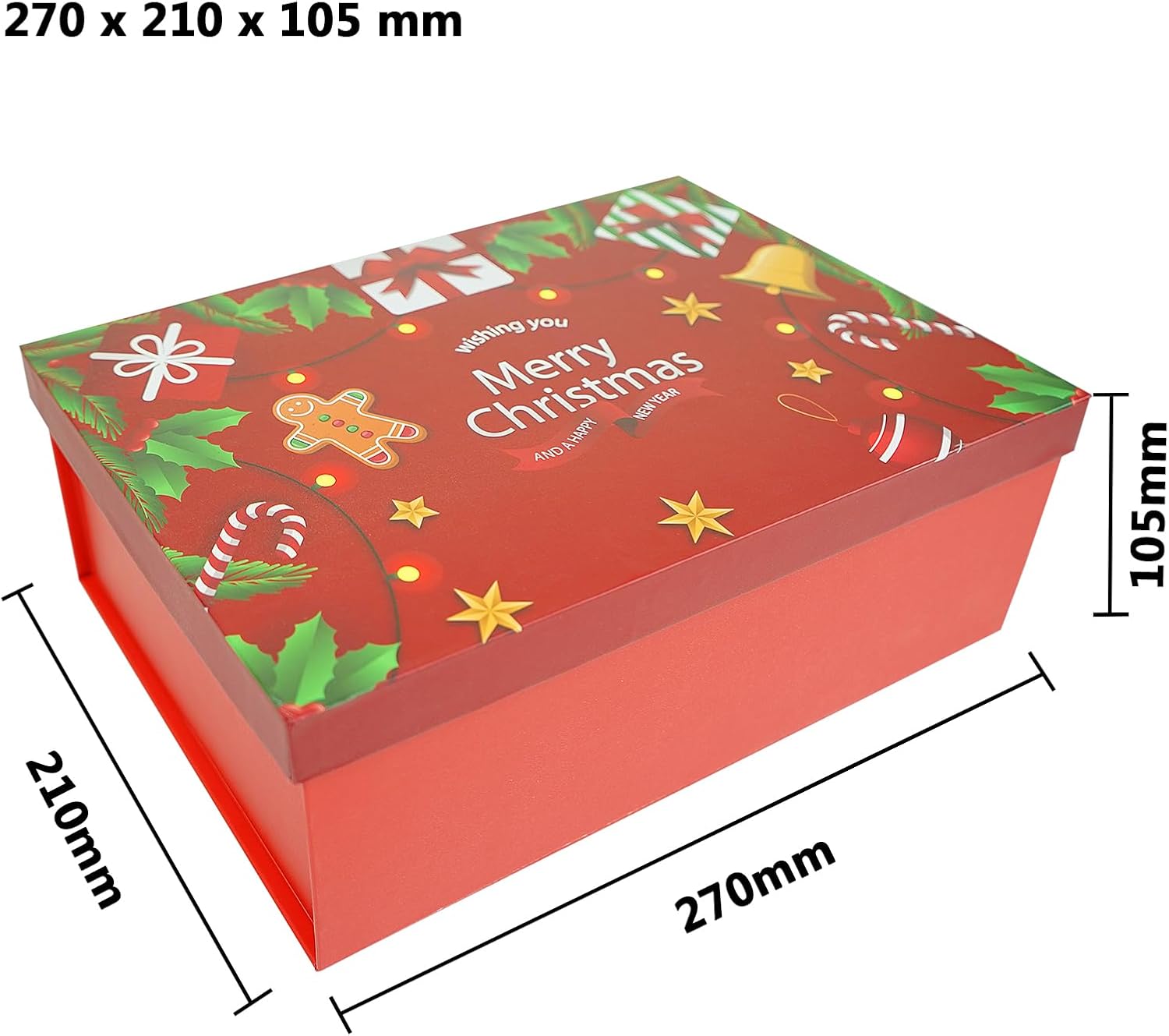 Red Christmas Gift Boxes with Lids, 10.63x8.27x4.13(270x210x105 mm) Large Empty Gift Boxes for Presents, Luxury Sturdy Foldable Cardboard Box for Gifts, Christmas Party Favor Supplies (Pack of 1) image 2