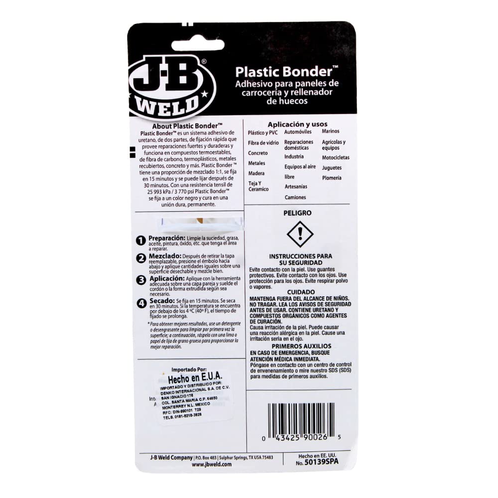 J-B Weld 50139SPA - Adhesivo - Epoxy - Plásticos - Automotriz - Carrocerías - Secado Negro - 25 ml