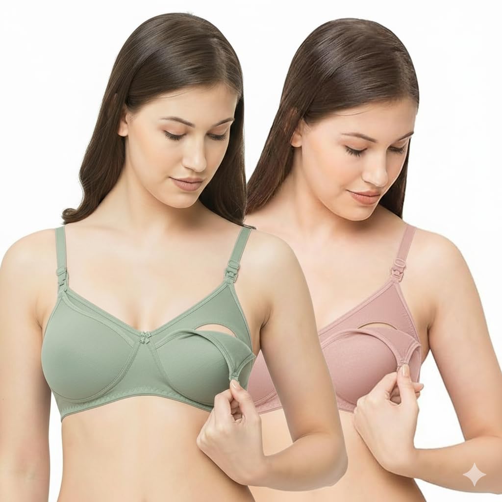 BADLAV Women's Nursing Bra, Full Coverage, Seamless Cups, Easy Clasp Opening, Cotton-Rich, Anti-Slip Straps, Pink-image-47