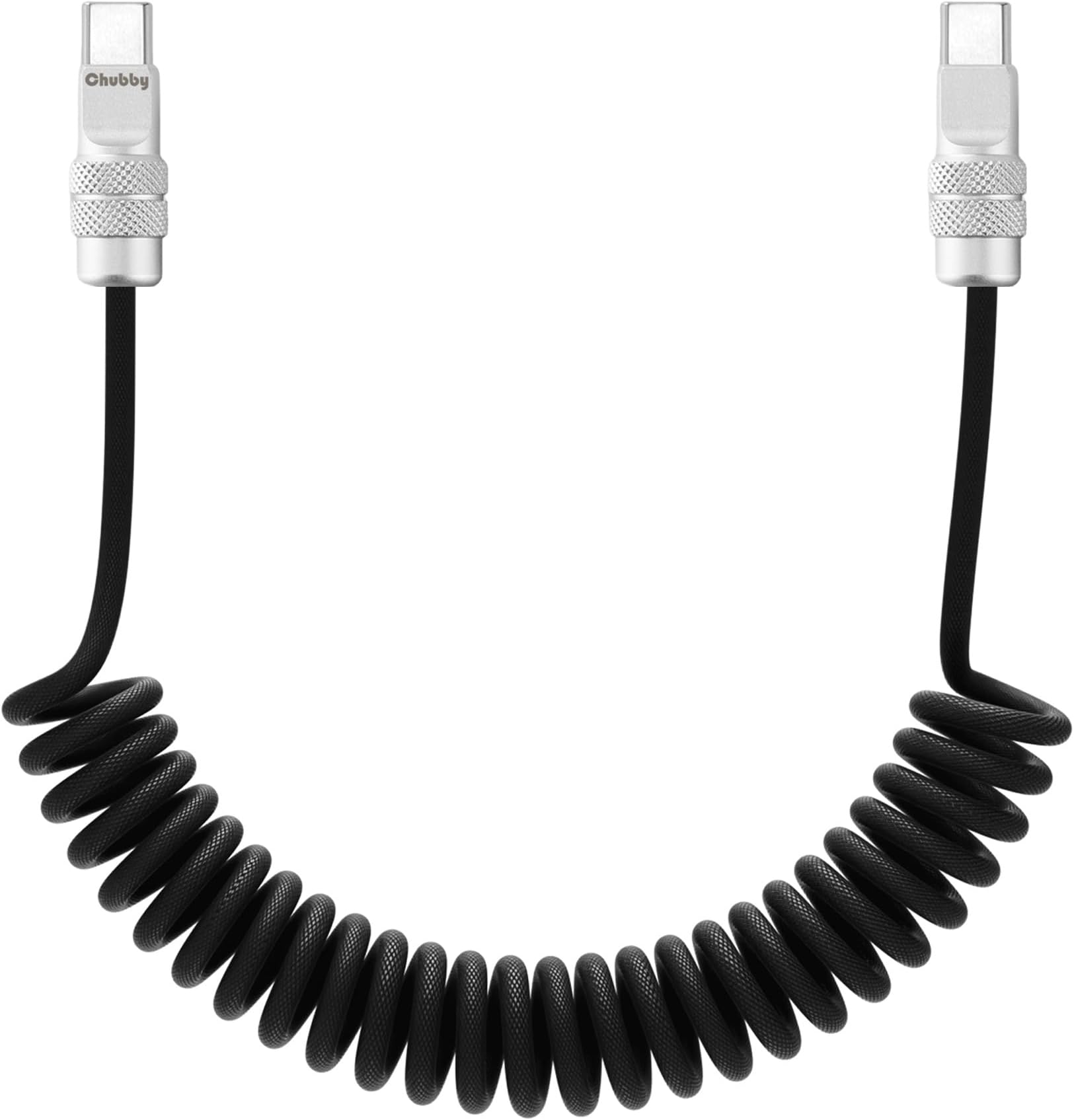 chubbycable Curly Chubby 240W Coiled USB C Fast Charging Cable Durable Braided Charger Cord for Car Compatible with iPhone 17-15 Series iPad, Black, Type-C to Type-C, 2.13FT-6.56FT