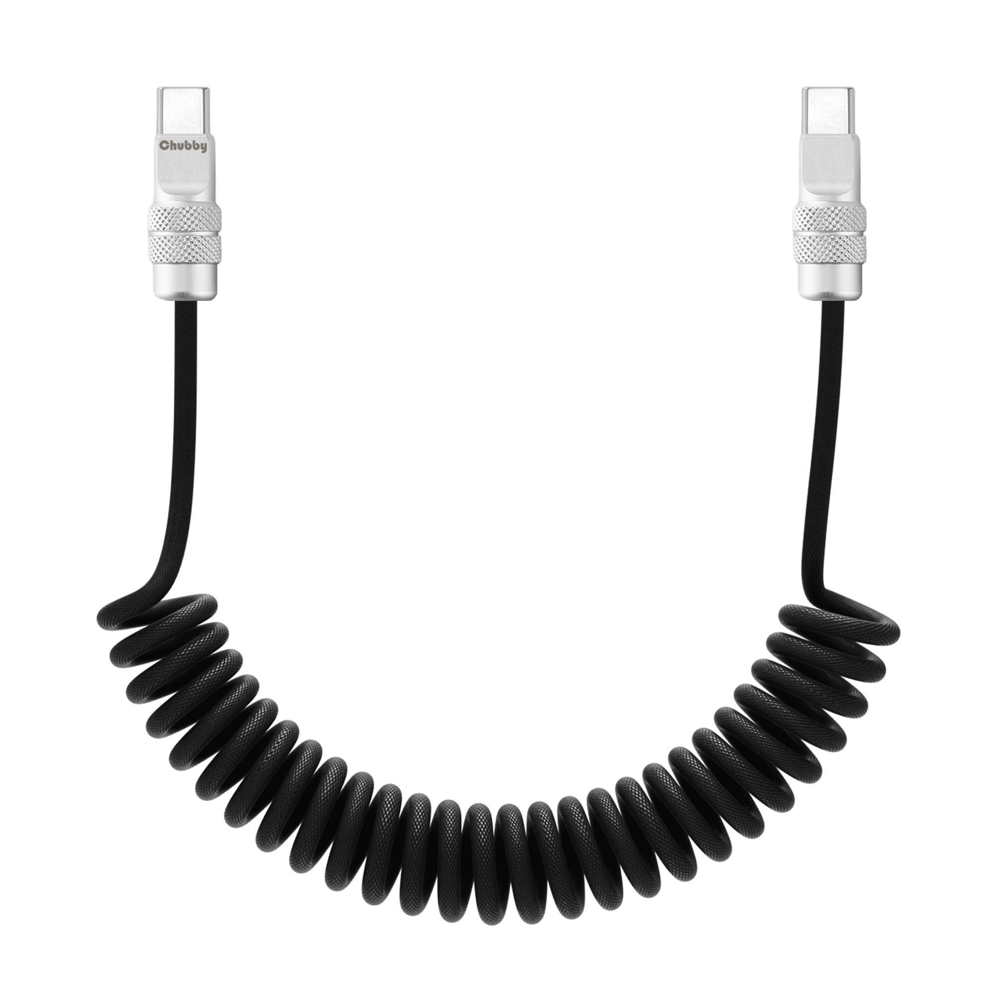 chubbycable Curly Chubby Retractable Fast Charging Cable 240W Coiled Charger Cord for Car Durable USB C Cable Compatible with iPhone 17-15 Series, Black, Type-C to Type-C, 2.13FT-6.56FT