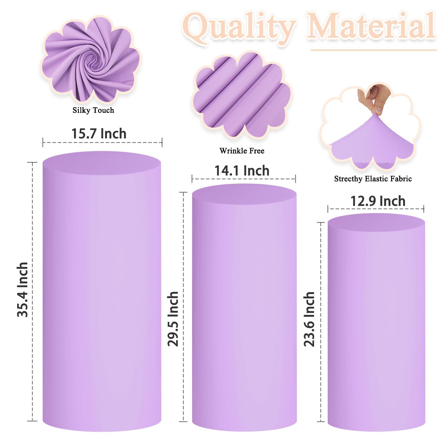 Spandex Pedestal Covers Set Of 3 Lavender Spandex Cylinder Stand Covers ...