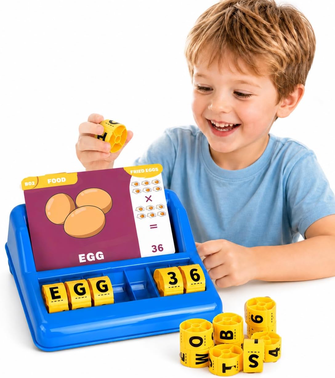 Educational Spelling Toys for Kids,Matching Letter Game for Kids Ages 3-8, Montessori Game with Rotating Letter Wheels and Flash Cards, Preschool Birthday Gift for Boys Girls (50% Bigger)