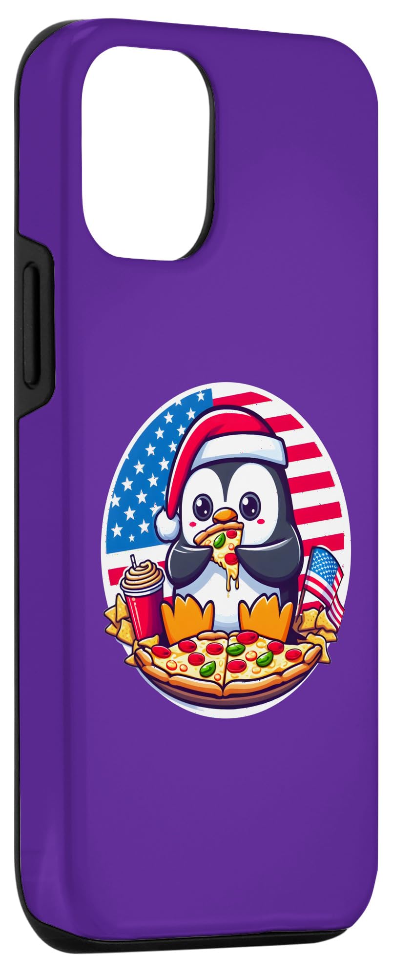 iPhone 15 Penguin Eating Pizza with American Flag Case - Image 3