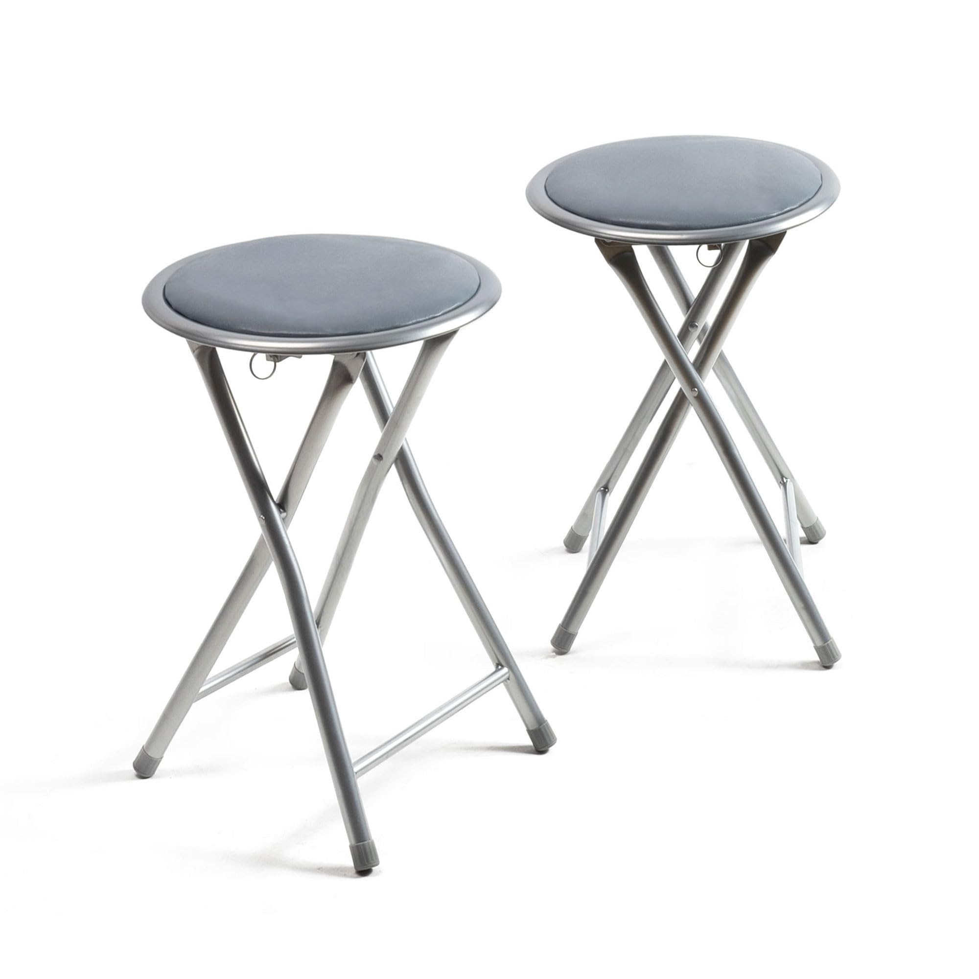 THE SECRET HOME - Pack of 2 Aluminium Folding Stools – Metal Chair and Padded Seat – Ideal for Kitchen, Terrace, Camping, Office – Diameter 30 x Height 45 cm (Grey)