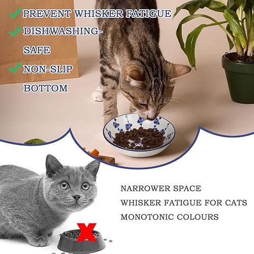 Miniatura 5 de HAPPY KIT Juego de 2 cuencos de cerámica para gatos de 8.5 onzas, platos coloridos para gatos, aptos para aliviar los bigotes, plato poco profundo