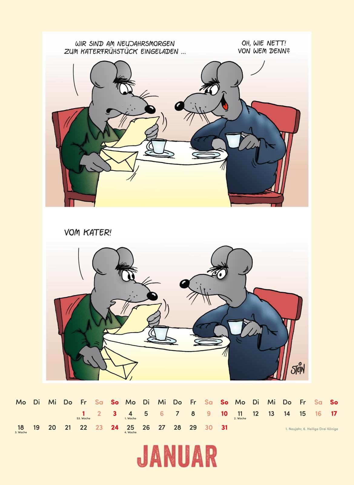 Uli Stein Tierisch großer Kalender 2027: Monatskalender für die Wand im Großformat: Extra großer Kalender im Hochformat mit Spiralbindung (Uli Stein Kalender 2027)