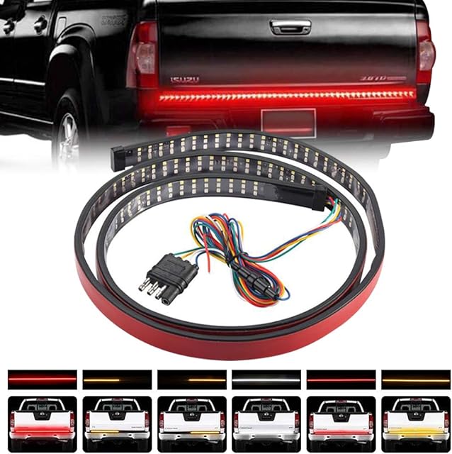 Teguangmei 48"LED Tailgate Light Bar,Red/Amber/White 432LEDs Triple Row Tailgate Strip Light with 4-Way Flat Connector Wire Red Brake Running Amber Turn SIgnal White Reverse Light for Pickup Truck SUV
